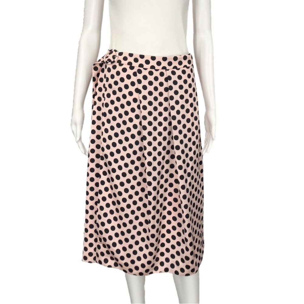 J Crew Pink Black Polka Dot Pleated Belted Skirt size 8 New with Tags